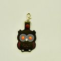 Embroidered Owl Faux Leather Key Fob, Whimsical Bag Charm (4x4 Hoop file)