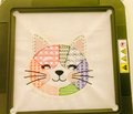 Faux Applique Patchwork Cat Head Embroidery File – Colorful Patchwork Design (Digital Download)