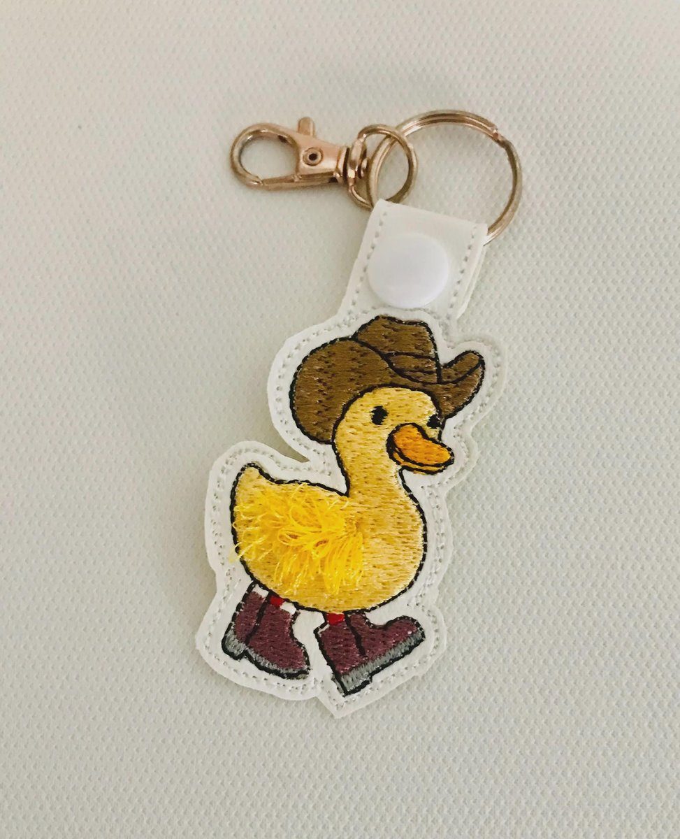 Fluffy Feather Cowboy Duckling Key Ring, Vinyl Keychain Accessory (4x4 Hoop)