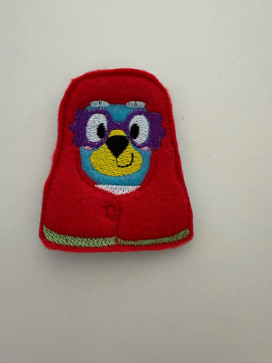 ITH Embroidered Blue Dog Grannies Finger Puppets, Handmade Felt Pretend Play Toy 4x4 Hoop