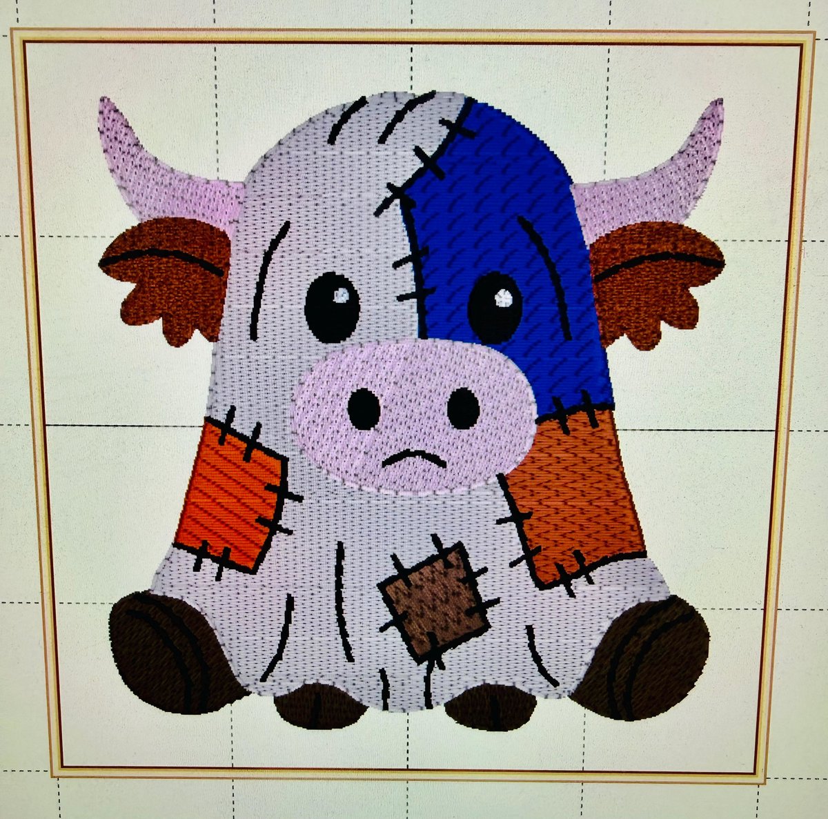 Patchwork Cow Embroidery Design, Halloween Heifer Machine File (4 X 4 Design)