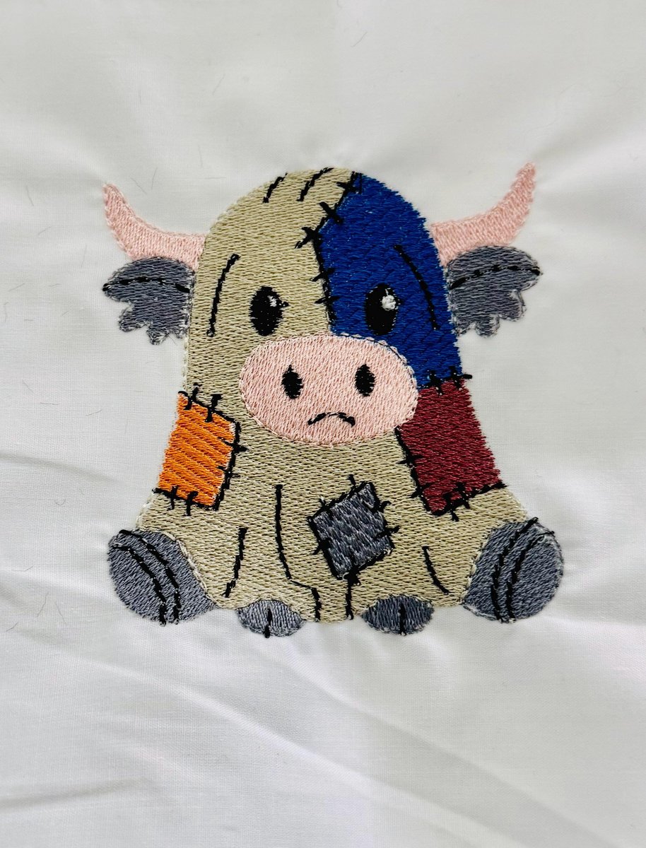 Patchwork Cow Embroidery Design, Halloween Heifer Machine File (4 X 4 Design)