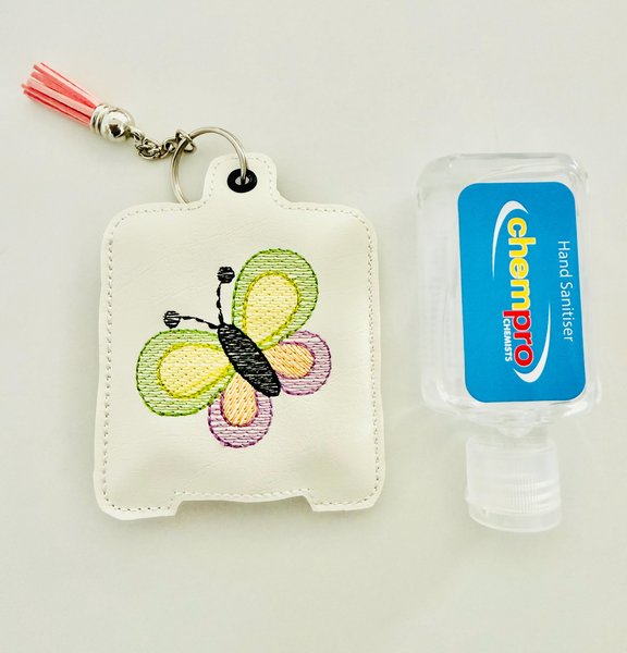 ITH Butterfly Embroidered Hand Sanitiser Holder Keychain Design, Faux Leather Sanitiser Holder ,4x4 Butterfly Sanitiser case , Embroidery