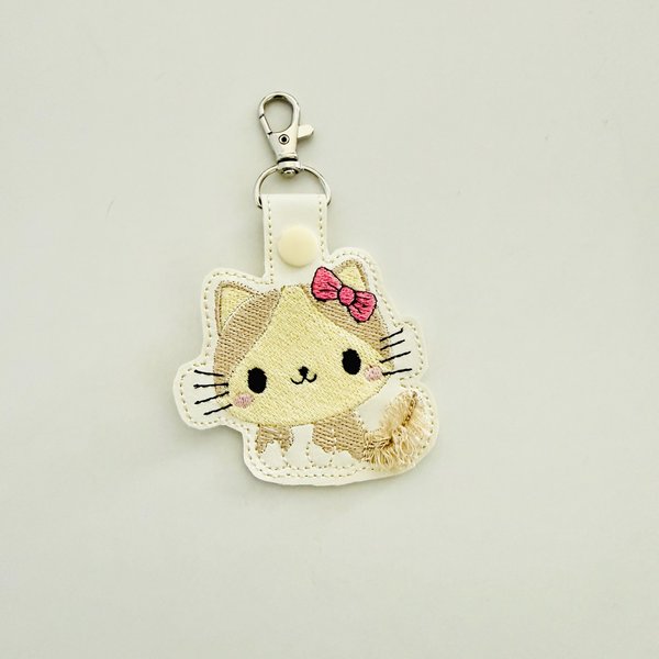 ITH Embroidered Kitty Key Fob, Fluffy Tail Keychain Accessory (Digital Download) 4x4 Hoop Design