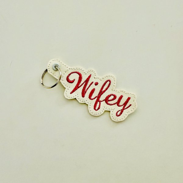 ITH Wifey Embroidered Keychain, Faux Leather Script Key Ring Embroidery Machine Design, 4x4 Hoop